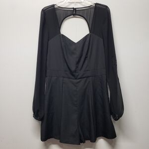 Bebe Sheer Long Sleeve Romper Keyhole Back Flowy Shorts Womens 10 Black Cocktail